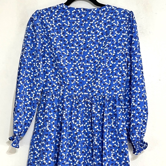 Eliza J Cherry Print Ruffle Long Sleeve Dress Blue Size 4 - Picture 7 of 11